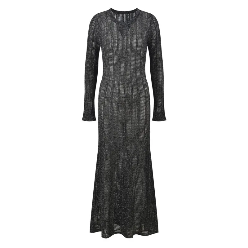 Abito da donna in maglia a righe verticali 2025 - Dettaglio ritagliato slim fit, abito lungo girocollo con spalline regolabili