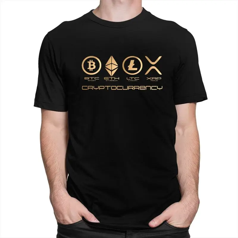 Custom Ripple XRP T Shirt for Men Pure Cotton Tshirt Tee Short Sleeves Bitcoin Crypto Cryptocurrency T-shirts Slim Fit