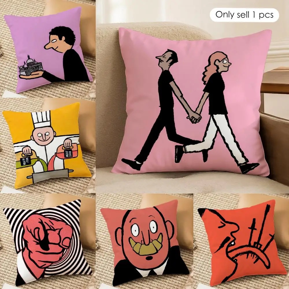 Aesthetic Art J-Jean-Jullien Cushion Cover Silky Short Plush Invisible Zipper Dustproof Sofa Pillow Case for Home Decor