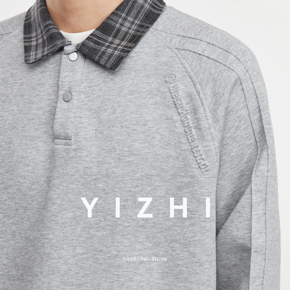

Fashion Men's Retro Plaid Splicing POLO Collar Sweatshirt 2025 Autumn New Loose Long Sleeve Top Men's Pullover