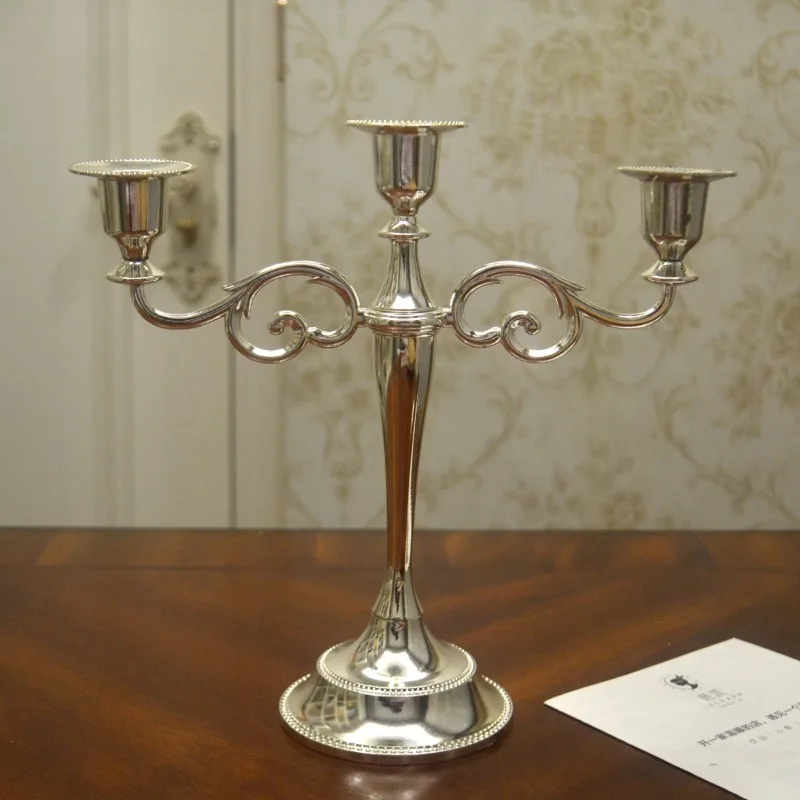 Boutique silver-plated three-headed simple modern candlestick European candlestick wedding home restaurant hotel model room deco
