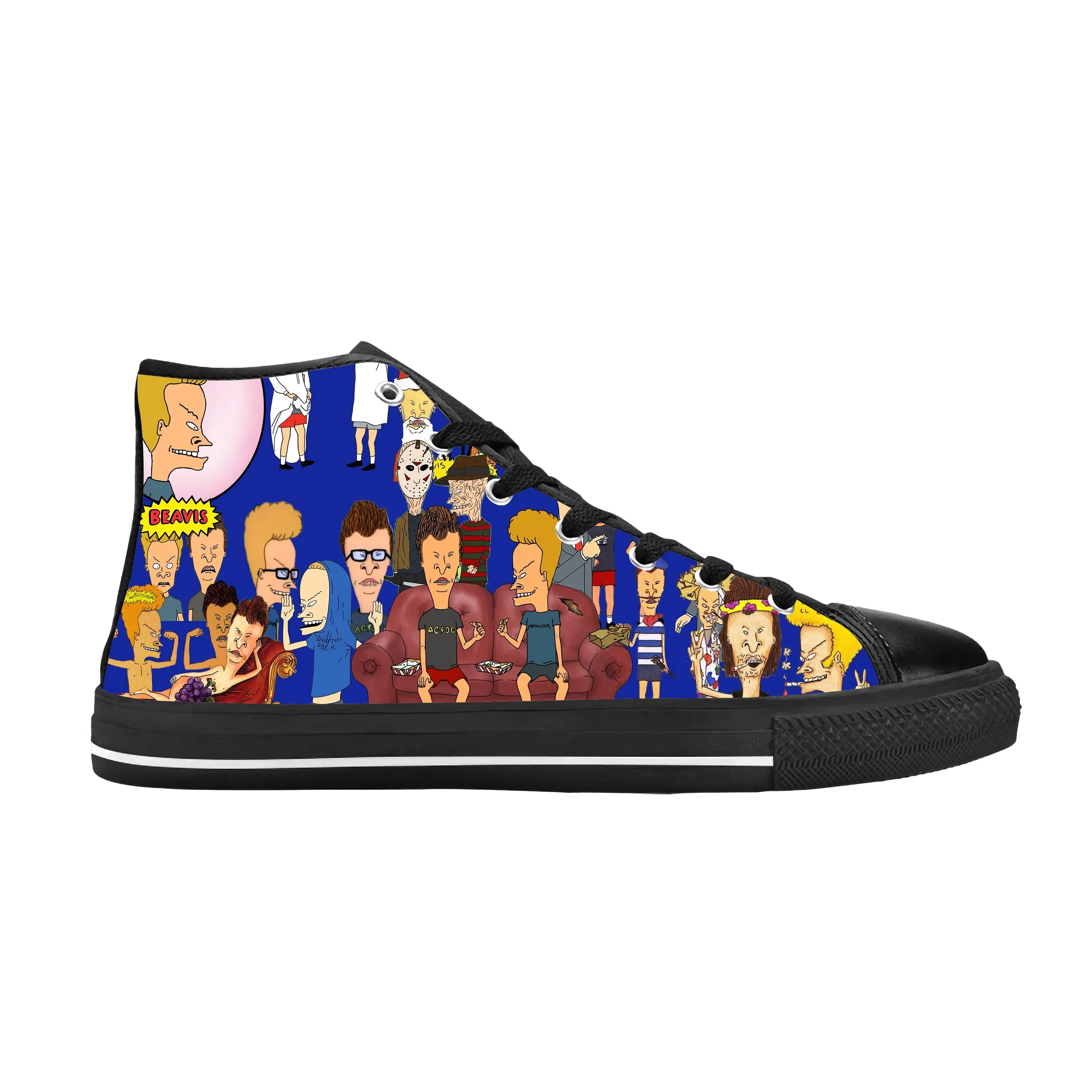 Desenhos animados Beavis Casual Cloth Shoes para homens e mulheres, Butt Head Sneakers, Top alto, confortável respirável Sneakers, Rock N Roll, quente, impressão 3D