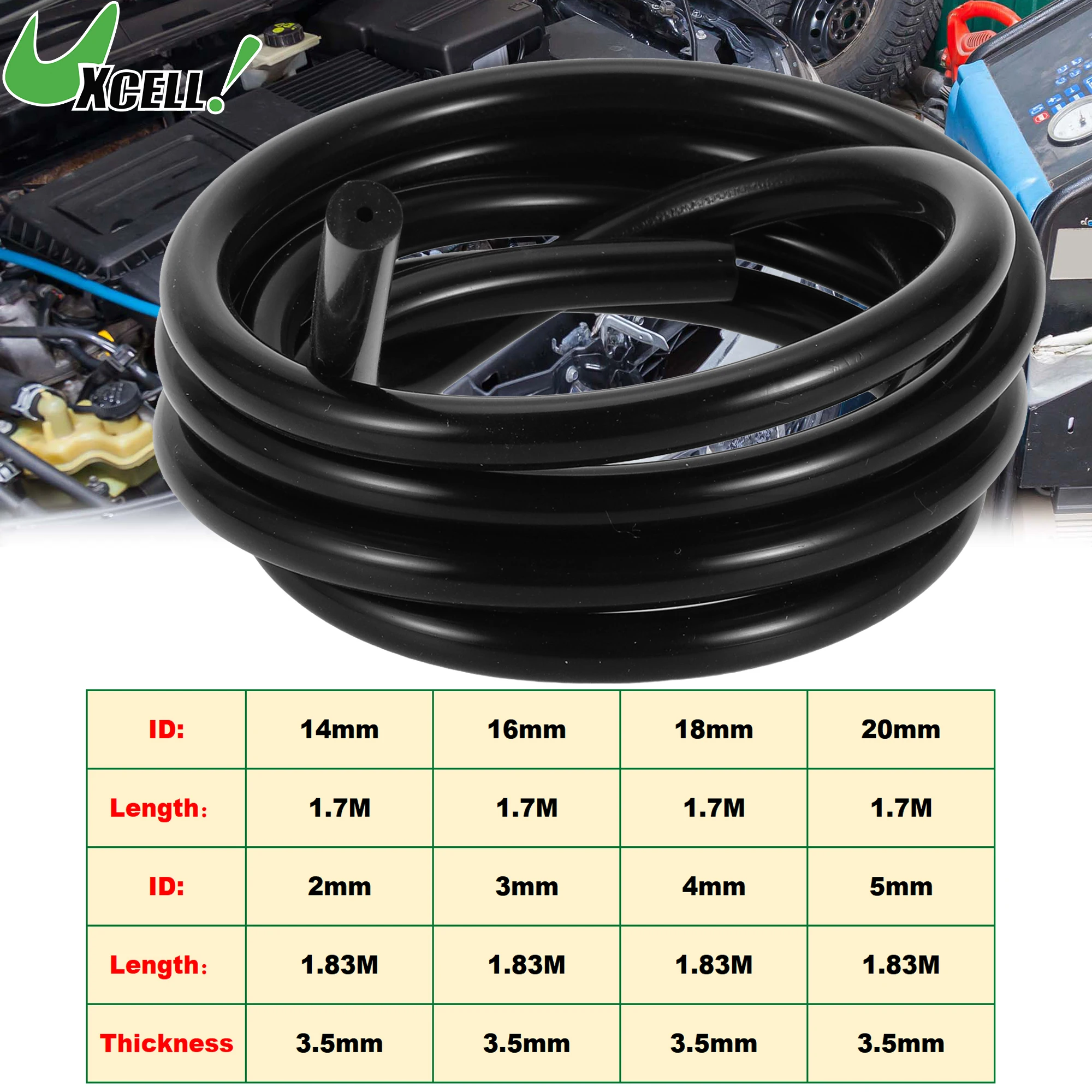 

UXCELL 1.7M 1.83M Long Silicone Vacuum Tubing Hose Engine Car Vacuum Line Silicone High Temperature 2mm-20mm ID 3.5mm Thickness