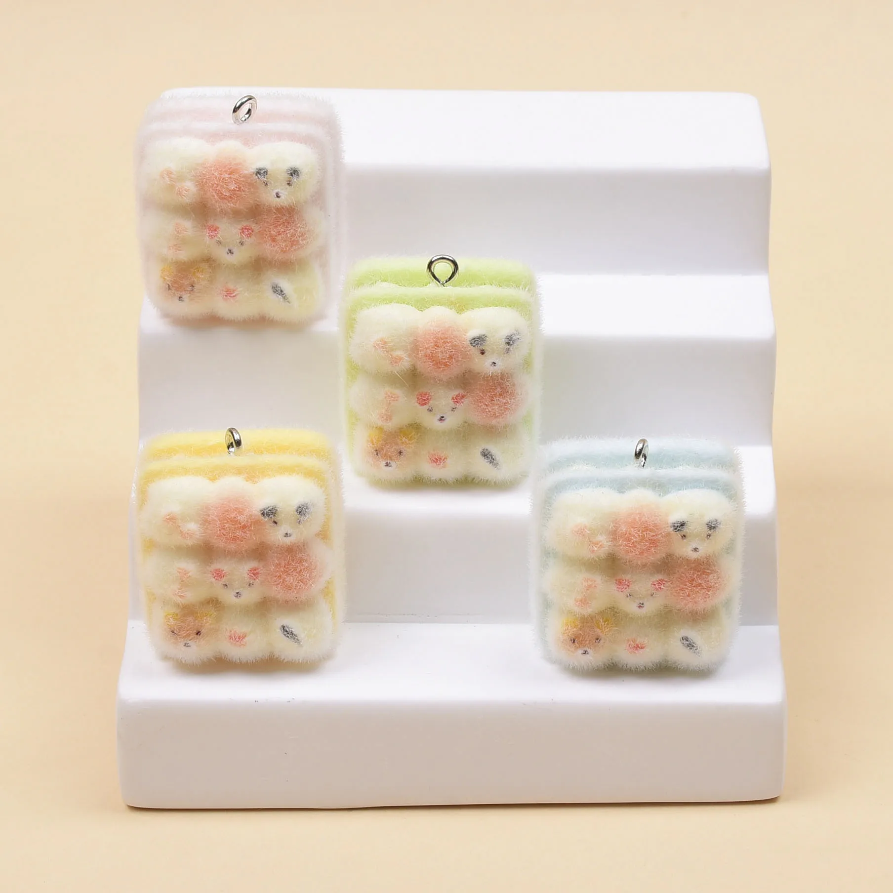 

20pcs 3D Flocking Resin Cute Sweet Bread Doll Cartoon Animal Charms For Keychain Necklace Earring Making DIY Jewelry Accessories