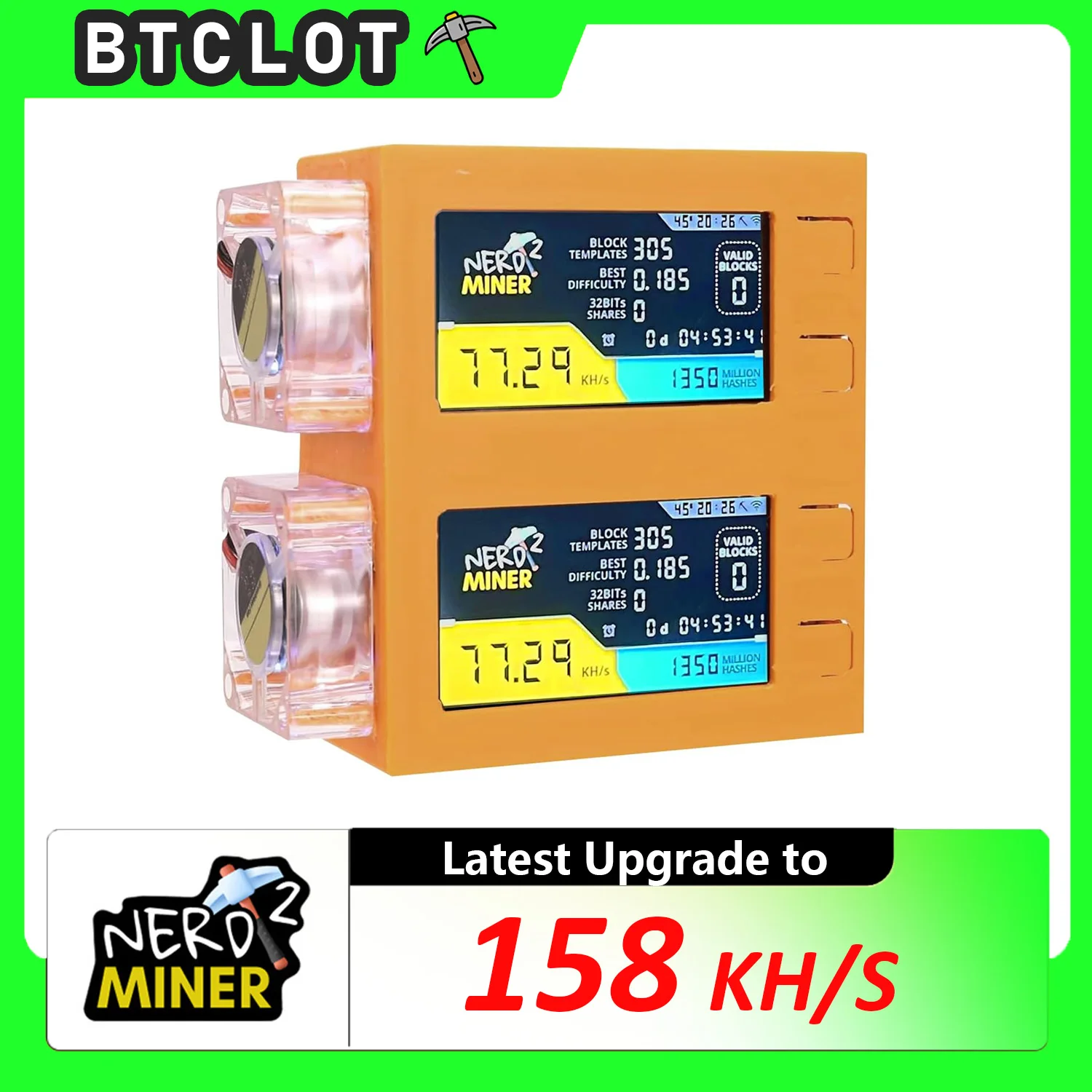 Nerdminer V2 Pro Max BTC Solo Miner 79H/S X2 Dual Screen Bitcoin Crypto Miner 158KH/S With RGB Fan BTC Solo Miner For Lottery
