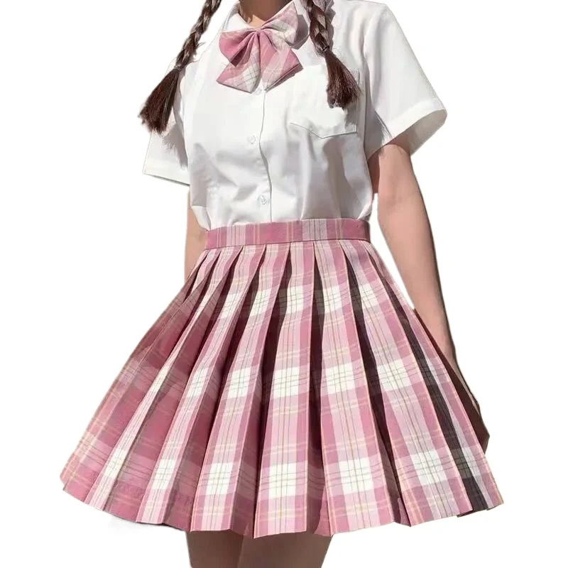 Summer Plaid Pleated Skirt With Korean Jk Skirt Uniform Japanese School Preppy A Line Mini Skirts