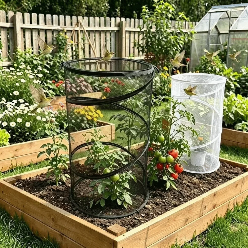 Pop-Up Mesh Plant Guard Reusable Folding Insect Barrier Netting Breathable with Ground Pegs Plant Cover Garden