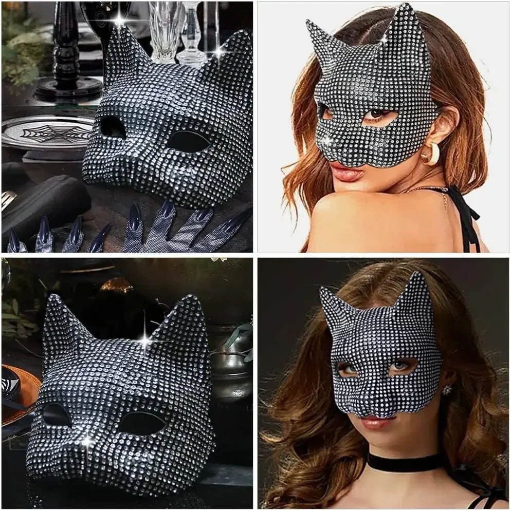 Demi-masque facial en diamant de chat d'halloween, couvre-yeux Sexy pour hommes et femmes, amoureux de Cosplay, accessoire de Costume de fête, masque cyberpunk