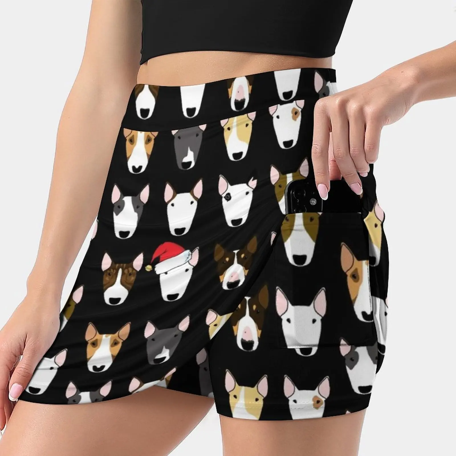 Santa Multibull Pattern Women's skirt Aesthetic skirts New Fashion Short Skirts Dog Santa Santa Hat Christmas Christmas Hat