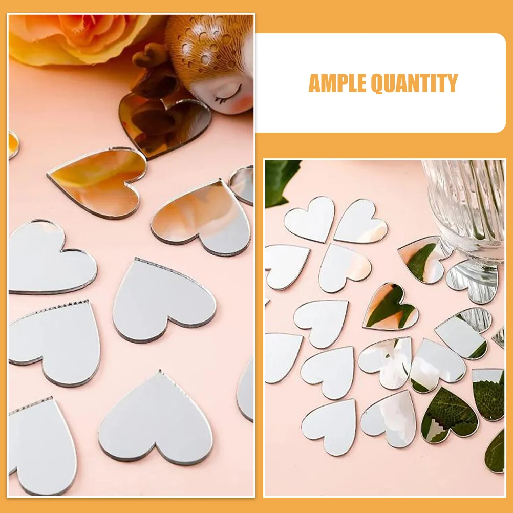 100 Pcs Love Mirror Sticker Heart Shaped Wall Decal Stickers Self Adhesive Mini Tiles Mirrors for Crafts Tiny