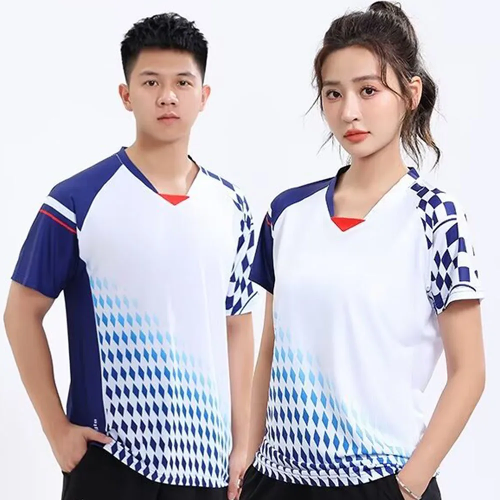 Wholesale Short Sleeve Sports Tennis Shirt for Women Men Quick Dry Print Table Tennis Ping Pong Volleyball Badminton Uniform Top