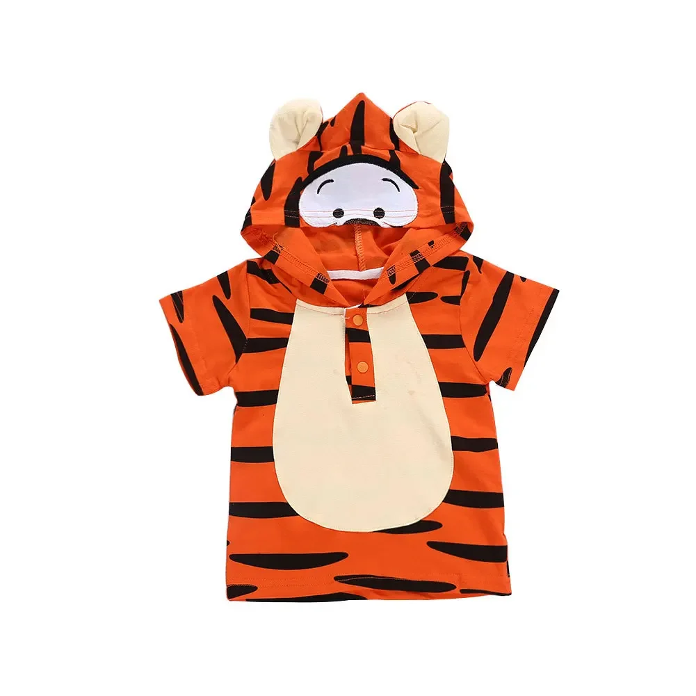 Summer Children T-Shirt Kids Boys Cartoon Minnie Baby Girls Cut Dresses Cat Duck Tiger T Shirts Kids Short Sleeve Hoodies 1-5T