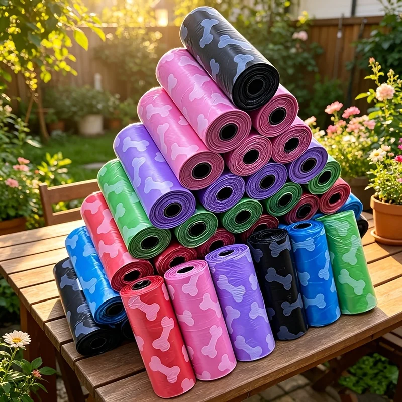 Random Colors Thickened, Leak-Proof Pet Waste Bags Dog Waste Bags with Bone Print Design Portable, Durable, Thickened