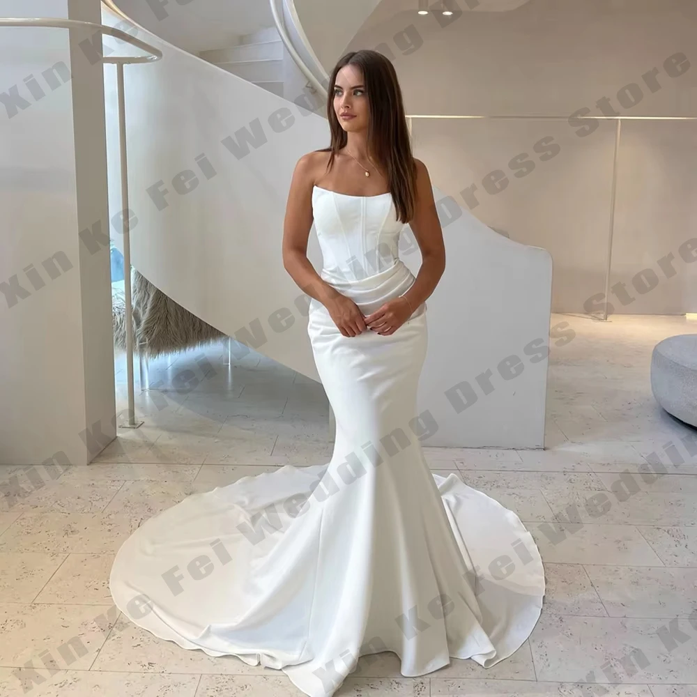 Elegant Women's Bridal Gowns Mermaid Satin Folded Sexy Off Shoulder Princess Wedding Dresses Formal Party Customized Bride Robe