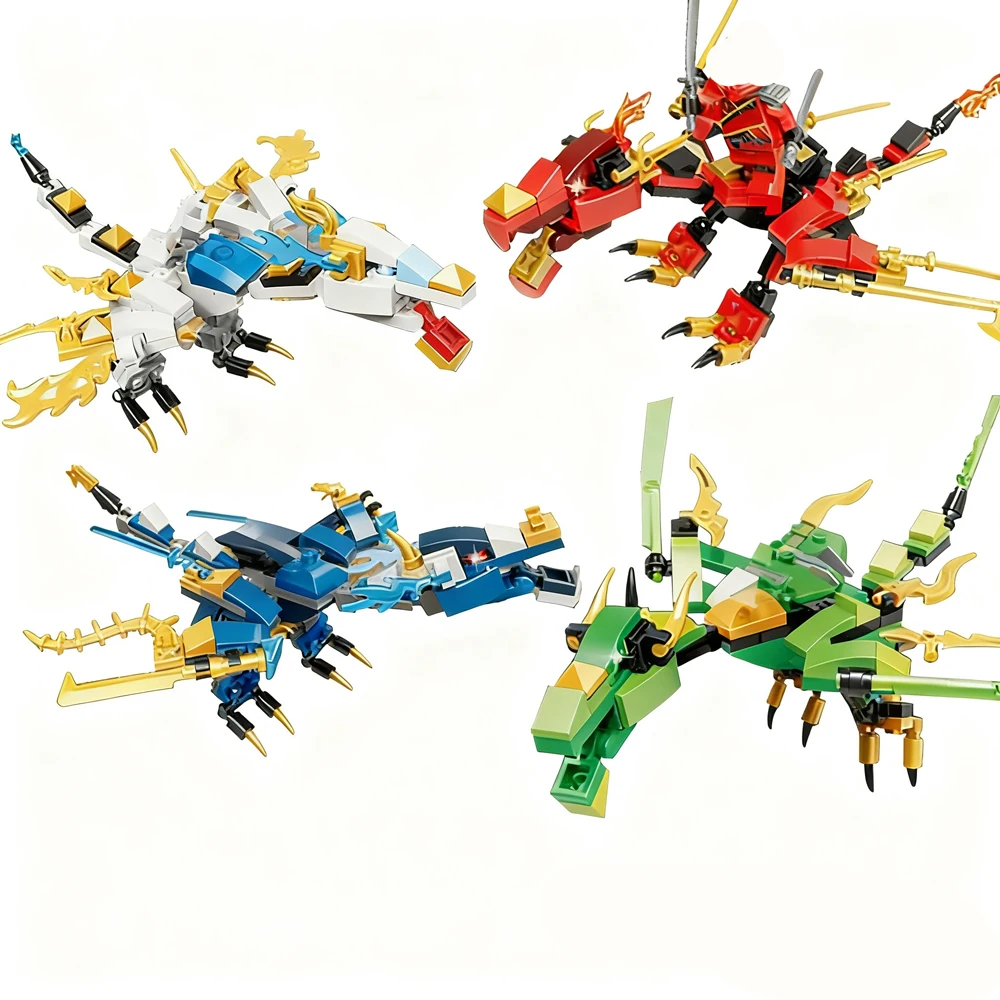 

4-Color Dragon Building Set with Mini Figures, Fantasy Creature Toys for Kids, Creative Gift