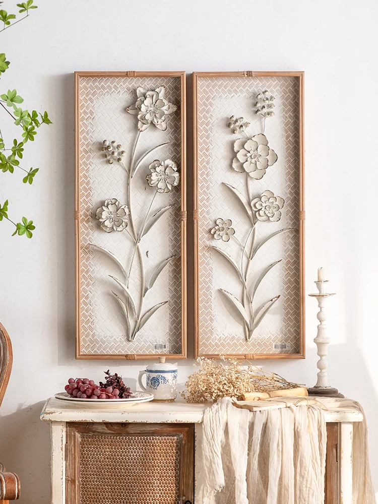 

Retro American Wall Decor Iron Art Plant Flower Relief Living Room Entrance Hanging Painting Decorative Wall Artistry