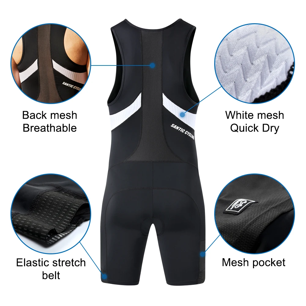 Santic Men's Sleeveless Triathlon Cycling Suit Sponge Padded Quick Drying Tri Suit for K9MG093H