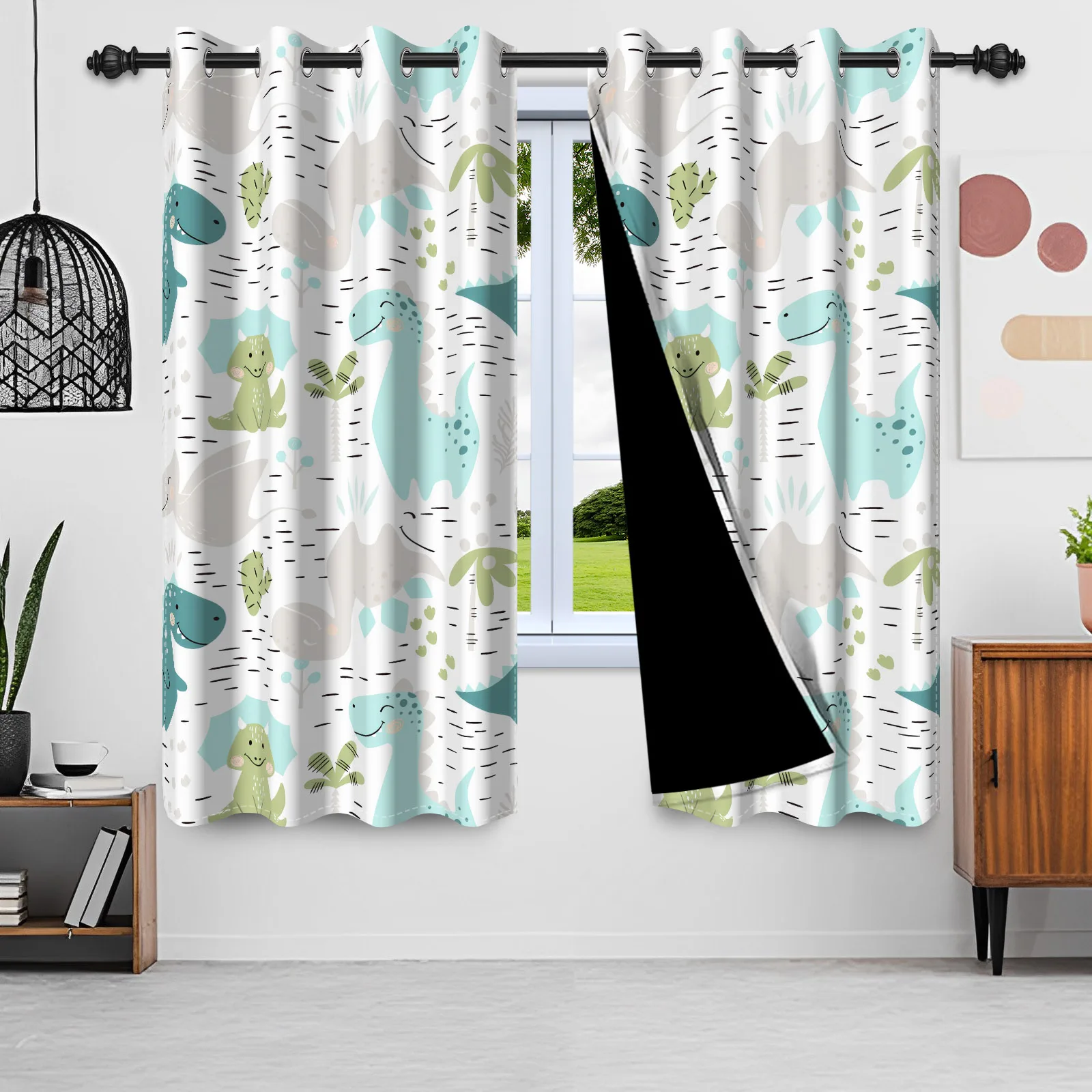 2pcs Animal Print Curtains Dinosaur Giraffe Lion Pattern Blackout Curtain Children Room Decoration Boys Girls Bedroom Curtains