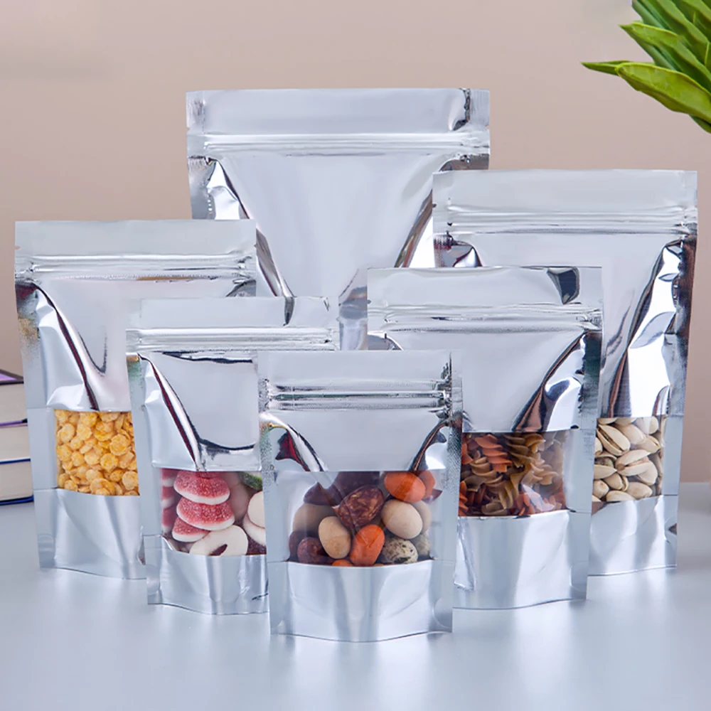 

100PCS Stand-up Glossy Aluminum Foil Window Ziplock Bag DIY Matcha Cocoa Wedding Snack Coffee Candy Storage Packaging Pouches
