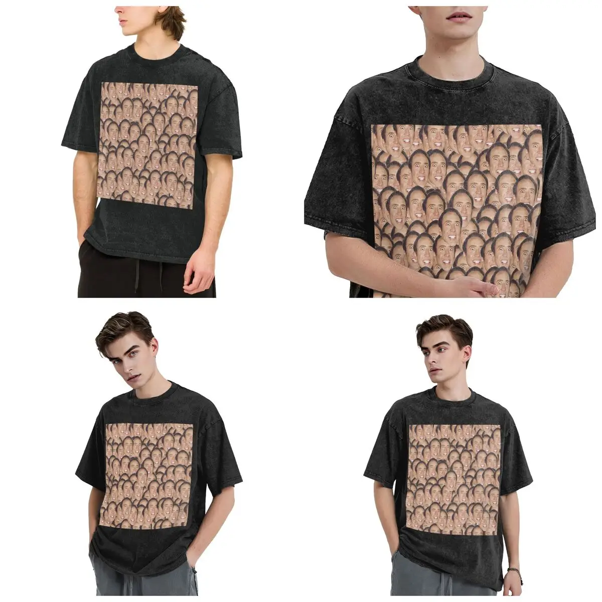 Streetwear T-Shirts Nicolas Cage Meme Washed T Shirt Short Sleeve Hip Hop T-Shirt Tops Tees for Men Women