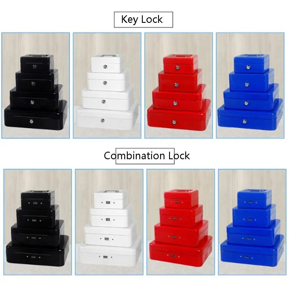 Small/Large Locking Cash Box Double Layer Safe Lock Storage Box with Tray Cover Key Lock/ Password Money Saving Organizer