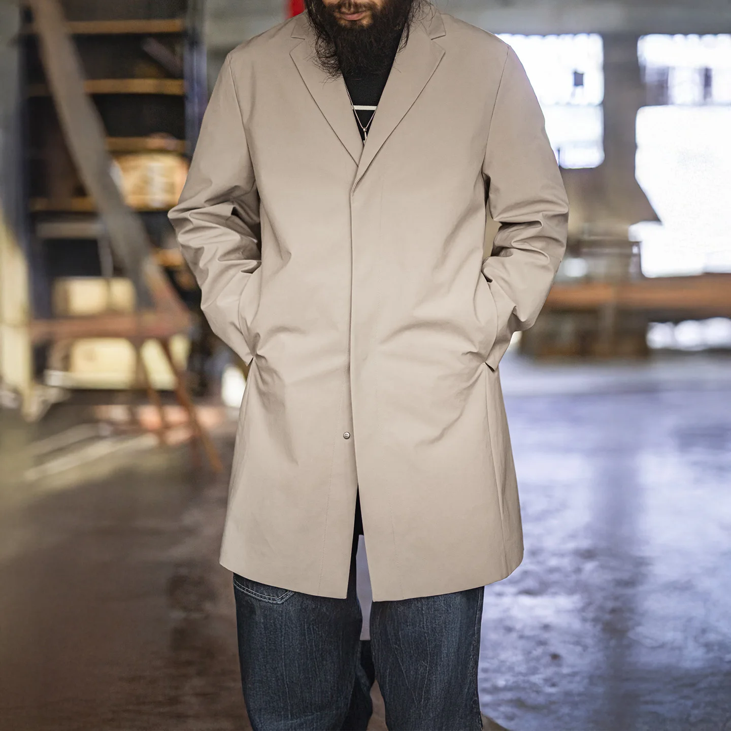 Maden Men’s Trench Coat British Style Mac Coat Windbreaker Jacket Vintage Back Vent Coat Mid-length Blue Fall Spring Overcoat