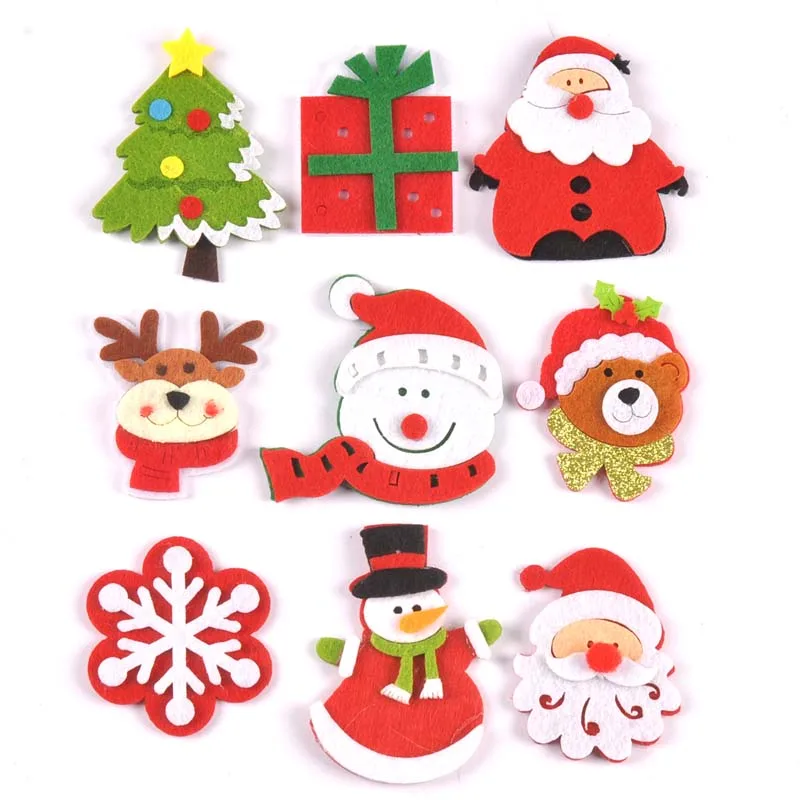 10pcs/lot mixed Polyester Felt Christmas tree/Snowflake Patch Applique Scrapbooking Craft Sticker Non-woven DIY CP3532