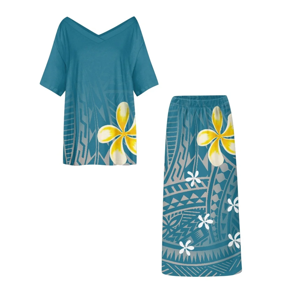 Conjunto de vestido de fiesta Tapa con tatuaje Tribal polinesio Puletasi samoano, media manga, cuello en V y hombros descubiertos, conjunto de vestidos de la Isla del Pacífico