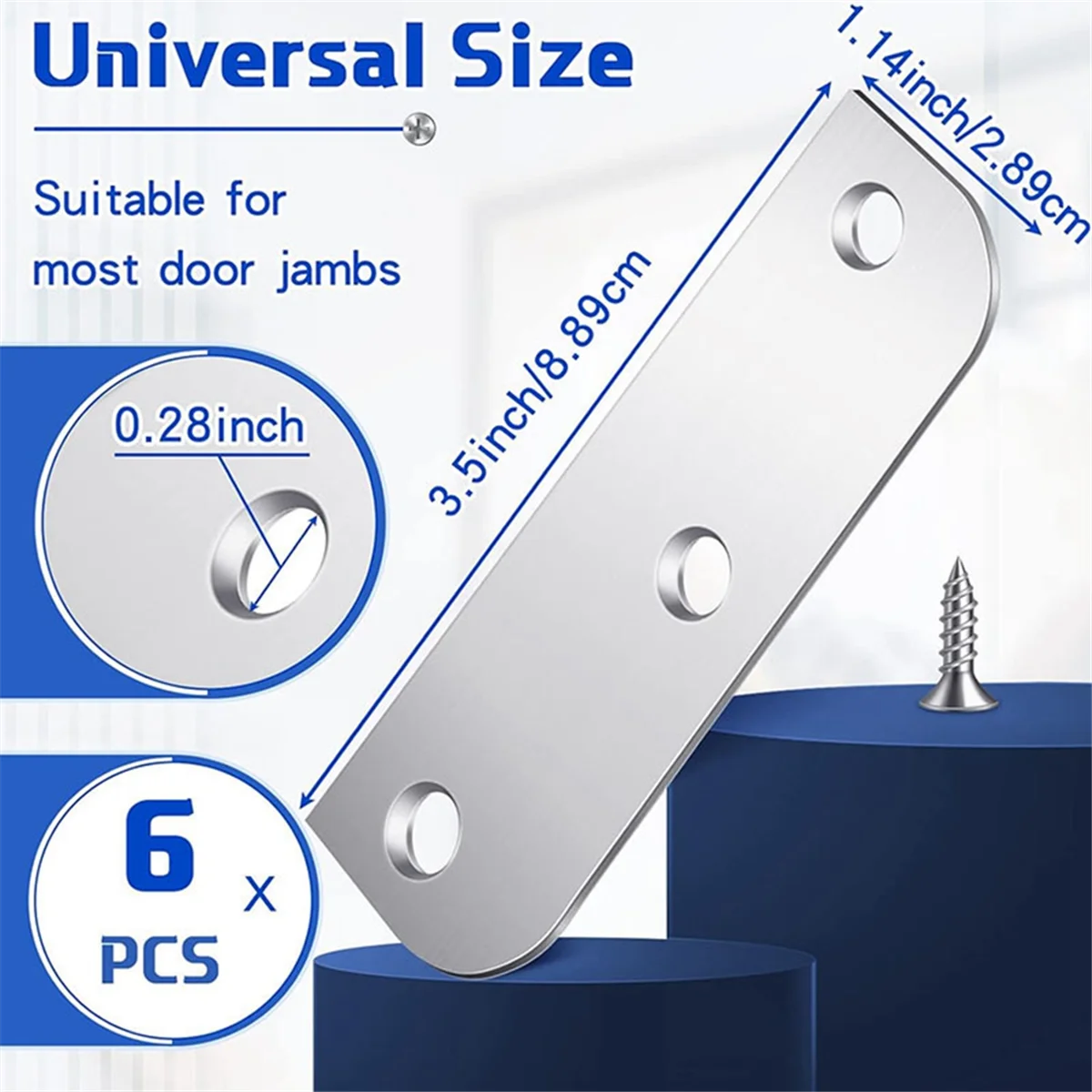 

ABNJ 6 Pcs Hinge Filler Plates 3.5 Inch with 5/8 Inch Door Edge Filler Plates Door Hinge Shims Gate Hole Cover Silver
