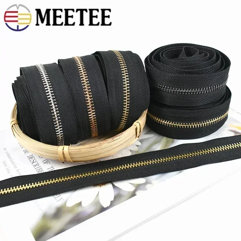 1/2/5Yards 3# 5# Metal Zippers Tapes for Bag Clothes Zipper Jacket Black Zip By The Meter Zips Repair Kit DIY Sewing Accessories