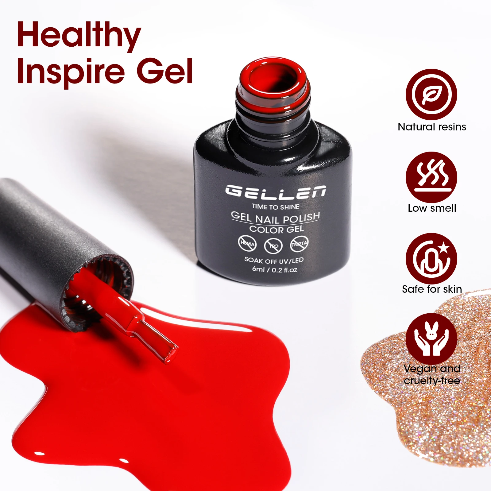 GELLEN جل مجموعة طلاء الأظافر بريق 6 ألوان أحمر أبيض فضي بيرليسسينت شل الأظافر هلام عدة هدايا عيد الميلاد الفن لتقوم بها بنفسك مانيكير #5