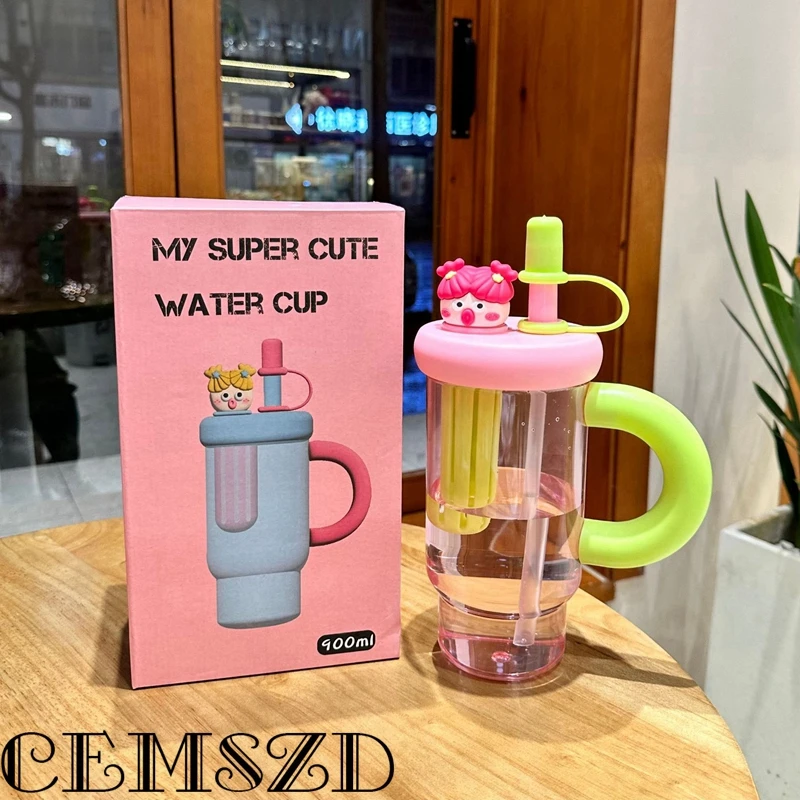 

Cemszd Official Cute Cartoon 900ml Large Capacity Water Cup Anime Character Portable Straw Water Cup Travel 8*18CM Accessories