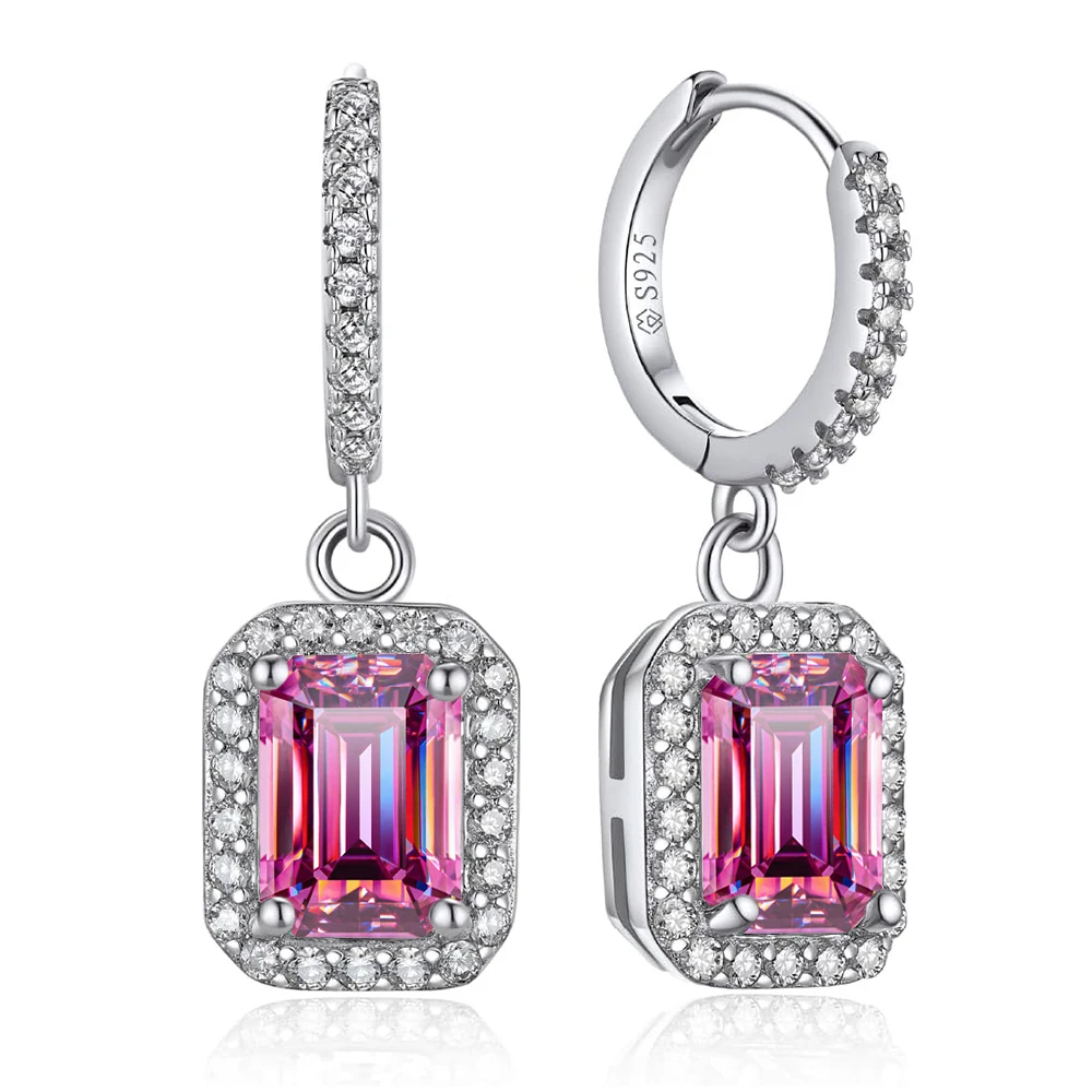 

Luomansi 1CT 2CT 6X8MM Pink Green Emerald Cut Moissanite Earrings Pass Diamond Test 100% - S925 Silver Girl Jewelry Wedding Gift