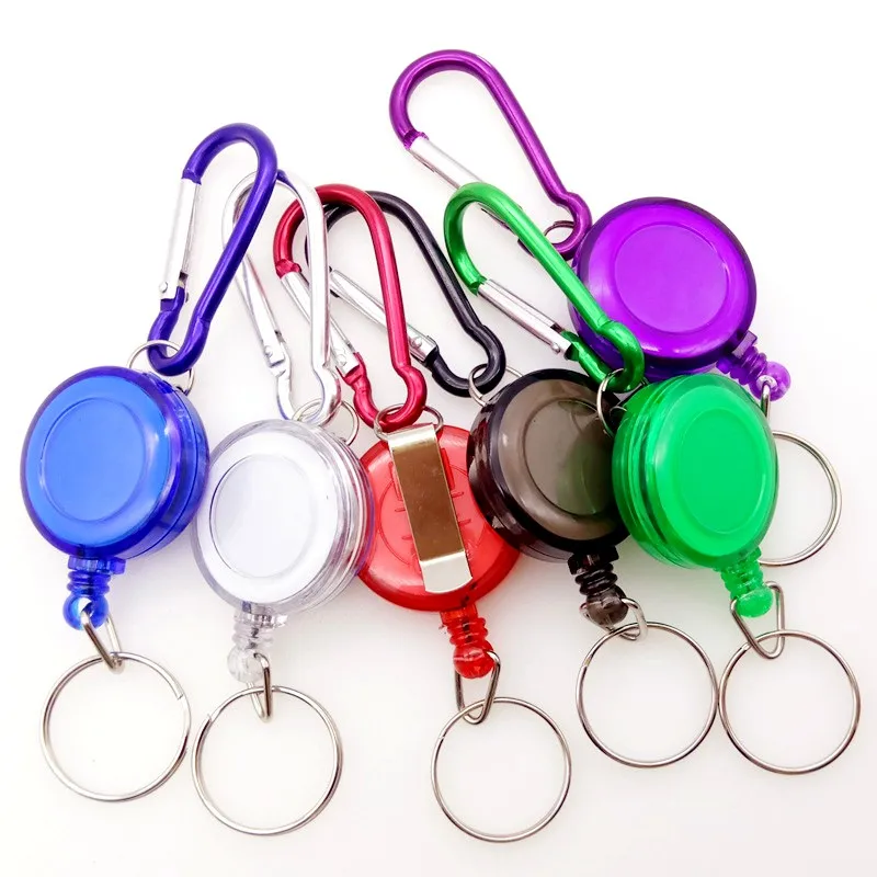 Retractable Pull Keychain Steel Cord Badge Lanyard Name Tag Reels Recoil ID Card Holder Multifunctional Multi-color Keyring