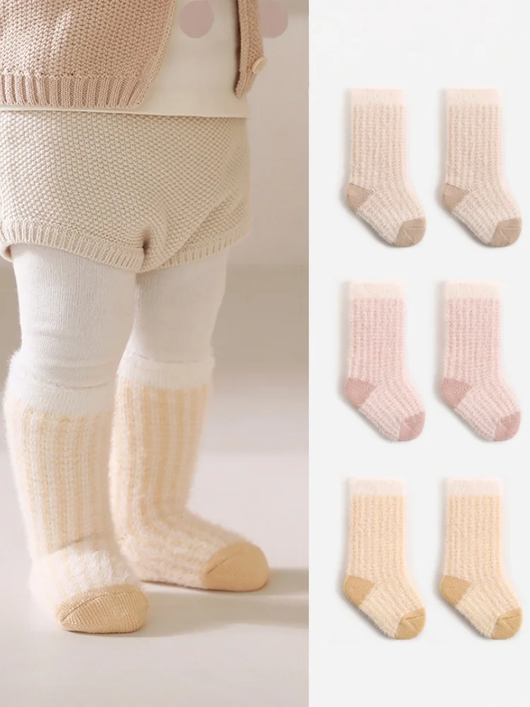 

Toddler Girls Infant Socks 0-5Y Boy Baby Socks Thickened Fleece Lined Mid Calf Socks Winter Warm Casual Daily Wear Thermal Socks