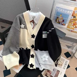 Korean version of retro college sweater coat women's autumn and winter new loose fashion design Joker knit cardigan top.