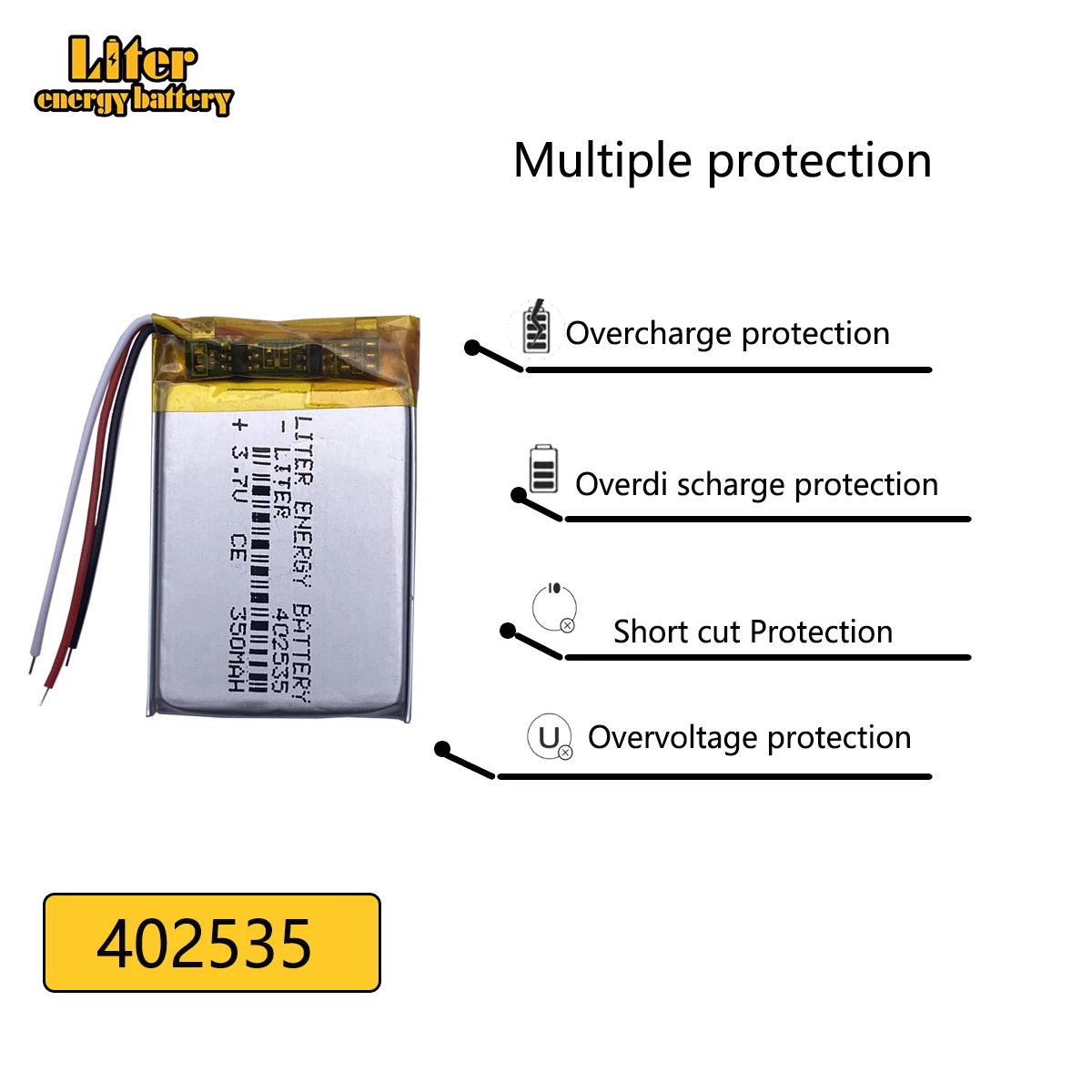 充電式リチウムイオン電池,3ライン,3.7Vポリマー,402535 mAh,GPS,車のレコーダー,電子犬の接続時計用,350