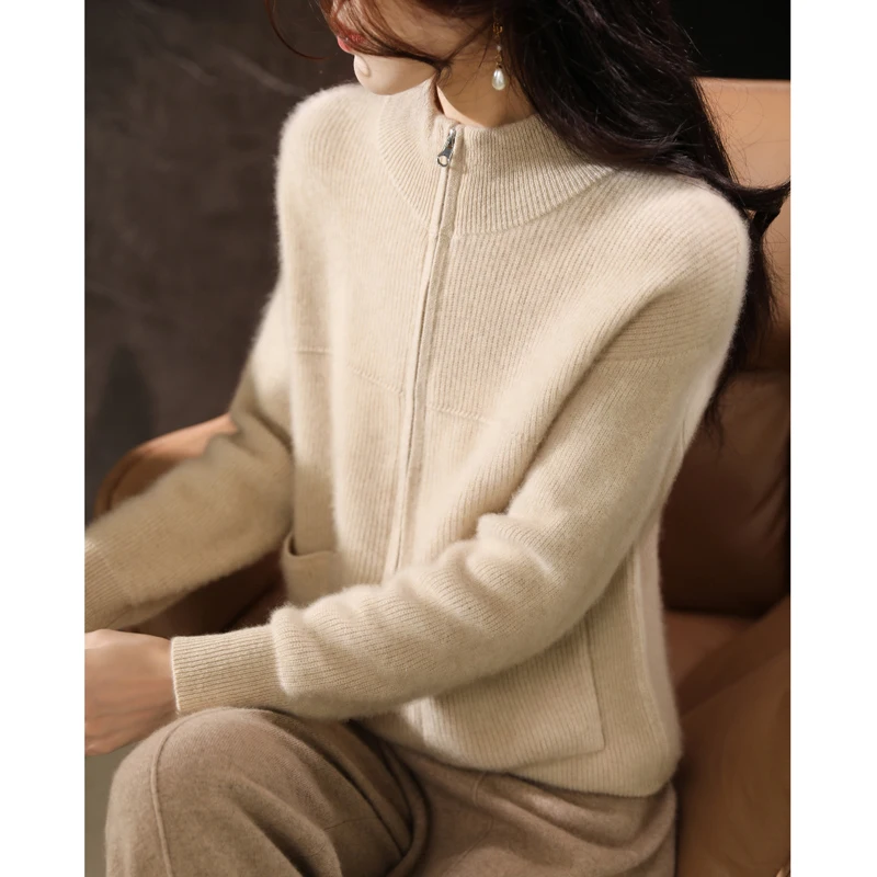 2024 Merino Wool Autumn/winter new cashmere sweater Women\'s o neck cardigan warm bottom knit shirt top Merino wool