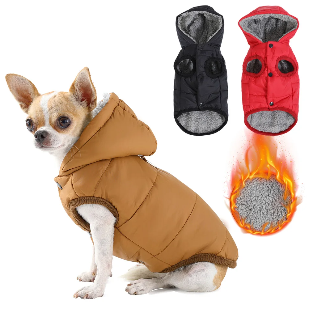 Camping-Wanderjacke für kleine und mittelgroße Hunde, Katzen, Winter-Outdoor-Welpenmantel, wasserdichte Kapuzenkleidung mit D-Ring, Bulldoggen-Outfits