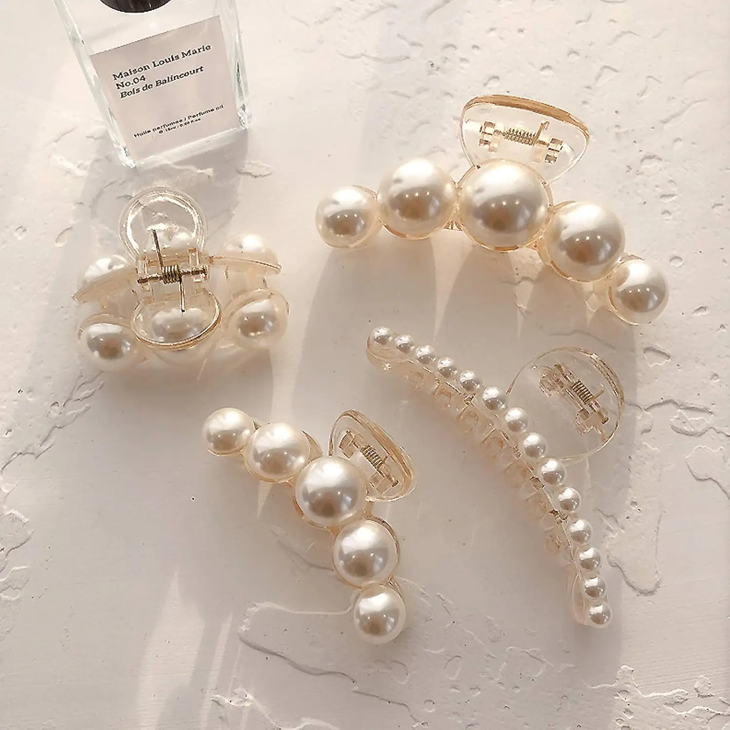 

Large Pearl Hair Claw Clip Set, Strong Hold No Slip Barrettes for Women, 4 PCS Gift for Styling Thick Thin Hair
