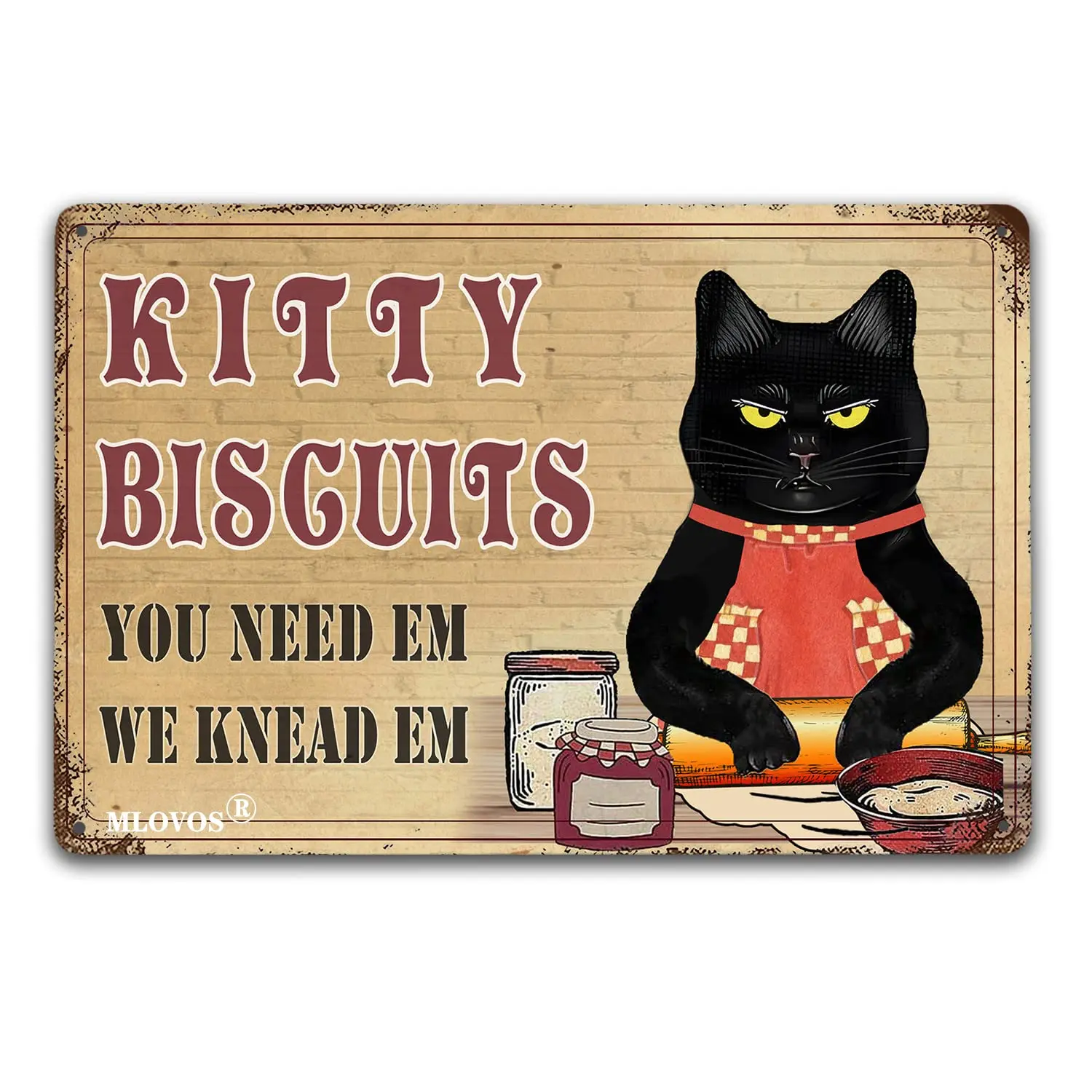 Kitchen Retro Metal Tin Sign Kitty Biscuits We Knead Em You Need Em Vintage Funny Cat Sign for Home Restaurant Kitchen Wall Deco