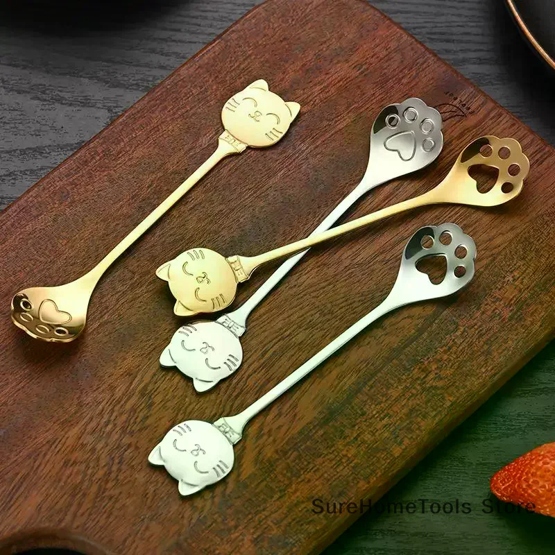 Stainless Steel Cat Claw Coffee Spoon Creative Dessert Spoon Ice Cream Cake Tea Teaspoon Scoop Cute Tableware Kitchen Accessory