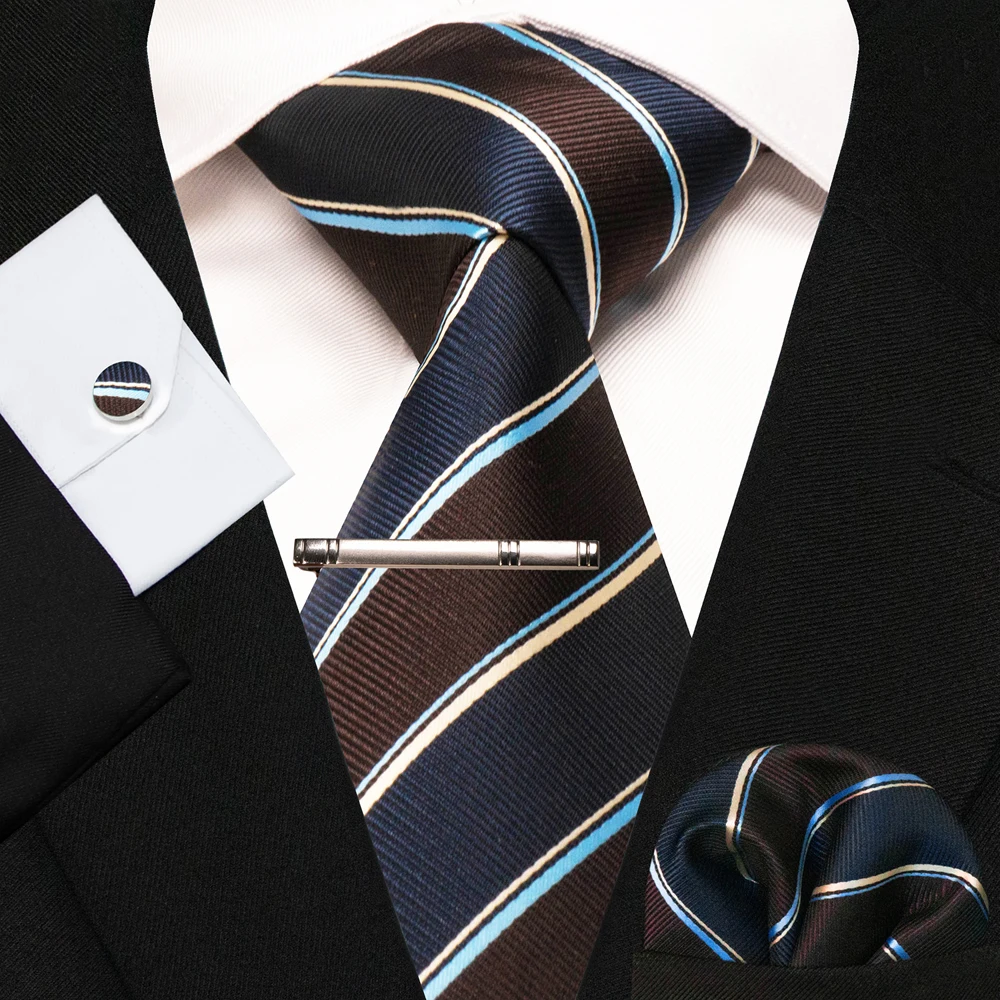 8cm Seidenkrawatten für Herren, grün-schwarze Krawatten, kariert, gestreift, Krawatten-Set mit Einstecktuch, Manschettenknöpfen und Krawattenklammern, für Hochzeit, Business, Party. – Detail 24