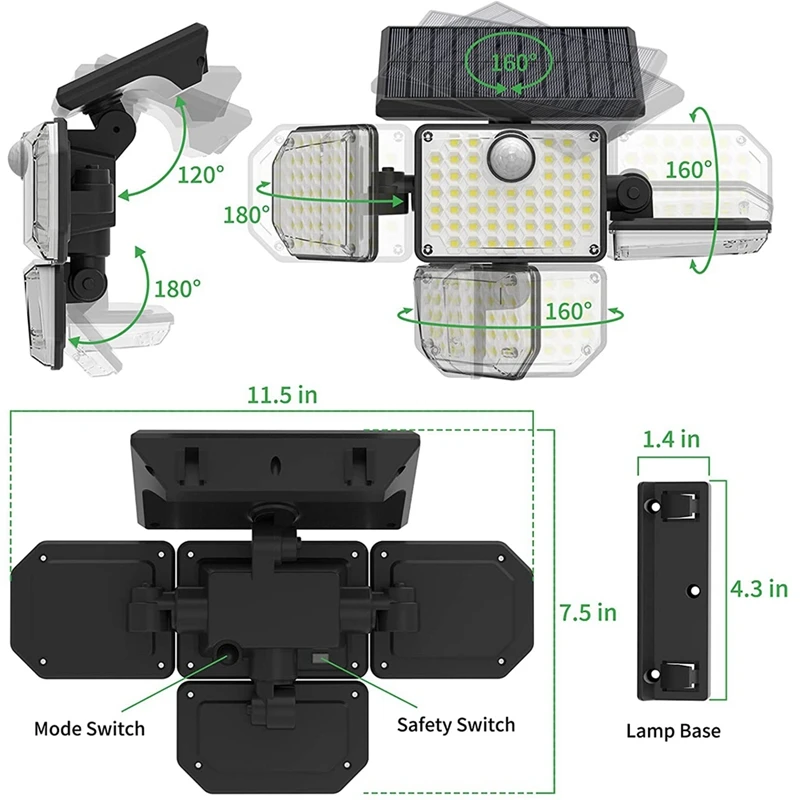 Solar Motion Lights Outdoor, 2600LM 4 Head Solar Lights Outdoor, Super Bright 3 Modes Solar Flood Lights Outdoor