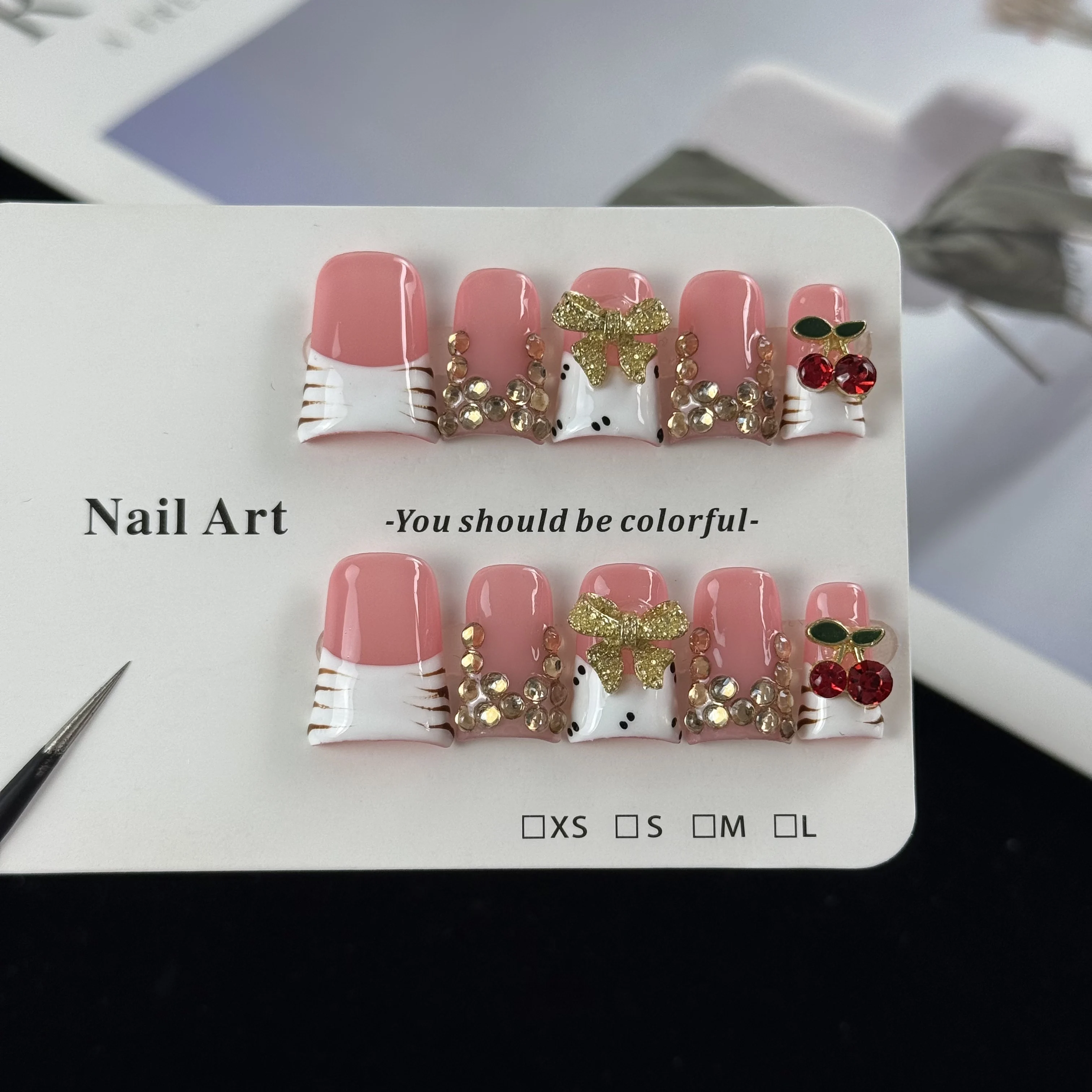 10pcs high-end Light luxury and sweet cool style, hand-painted zebra pattern, three-dimensional bowknots, and set diamonds hand