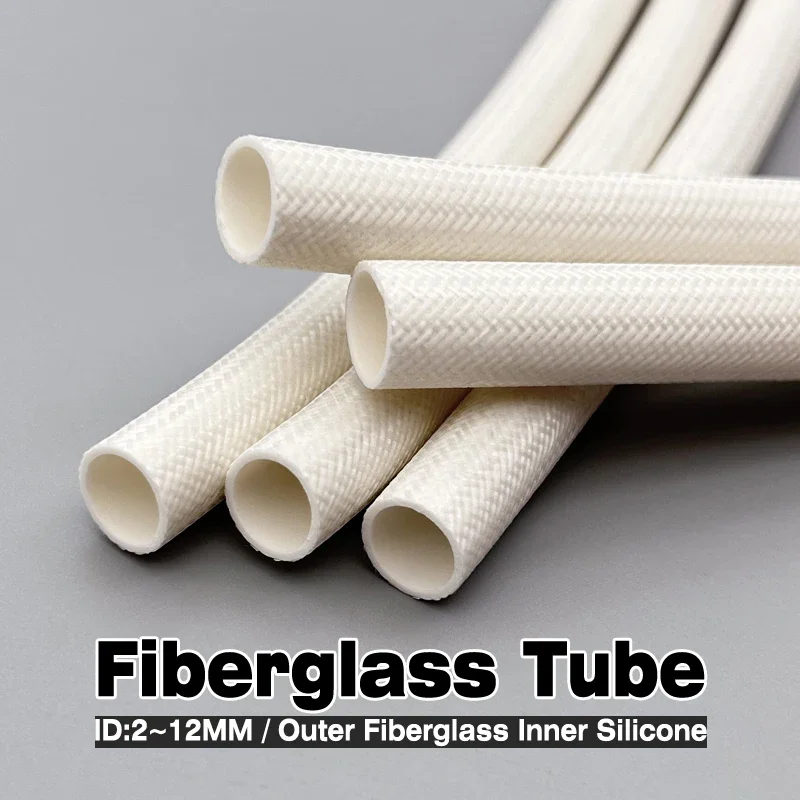 Fiberglass Braided Sleeve Silicone Tube ID 2-12mm Pipe High Temp Heat Resistant Flame Retardant Insulated Sleeving for Wiring
