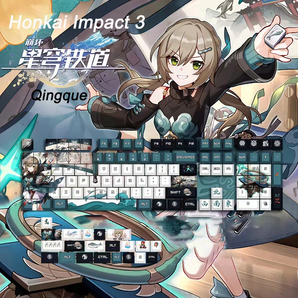128 Tastenkappen für Genshin Impact und Honkai Impact 3, Cherry Anime Hu Tao Elysia PBT Cosplay Tastenkappen für MX-Schalter-Tastaturen – Detail 25