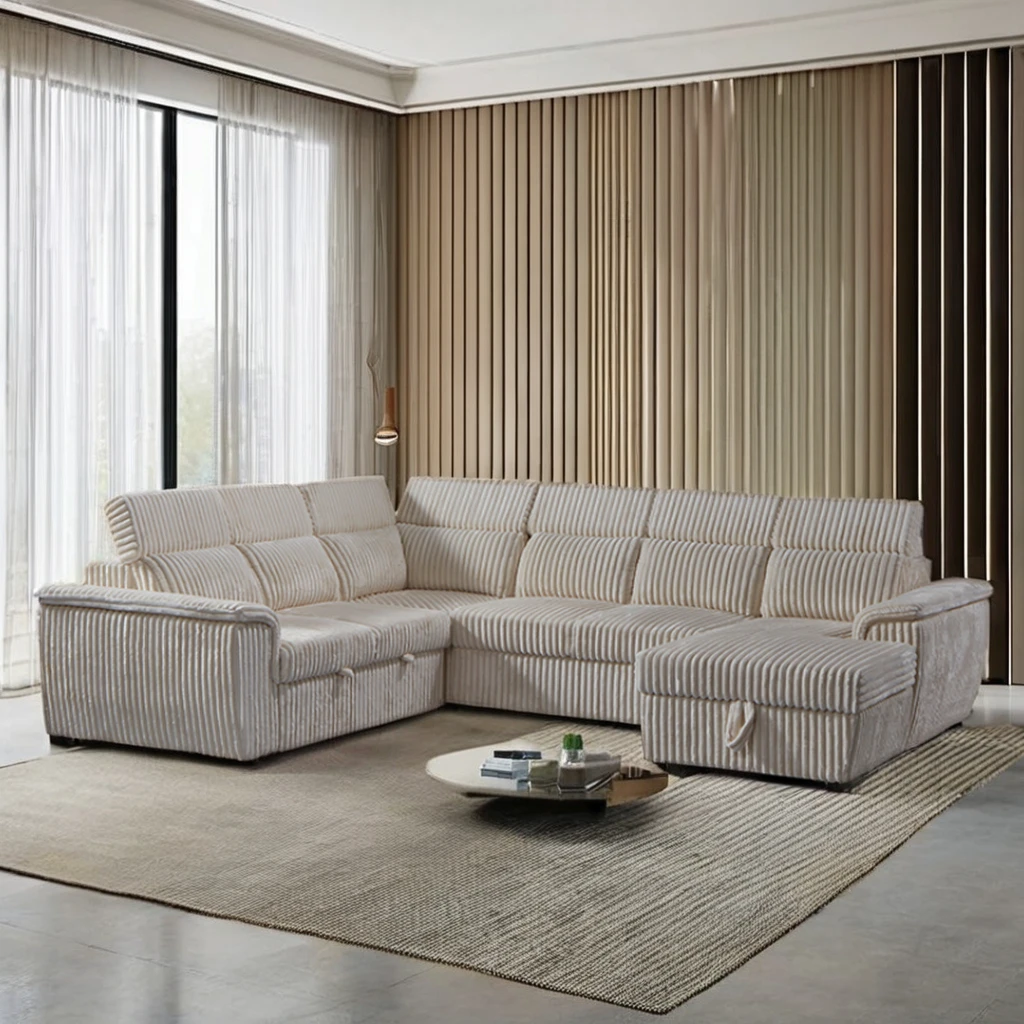 

#Nordic Type Wooden Frame U Shape Sofa Set Furniture Living Room Extendable Sofa Bed for Hotel With Storage Sofa