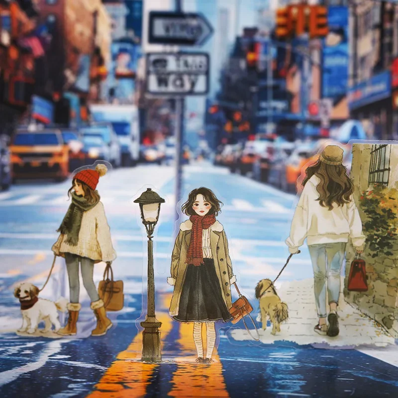 15 Stuks City Scene Karakter Sticker Pack Materiaal Romantisch Leven Benodigdheden Basis Collage Stickers Decoratie Plakboek 148*99Mm