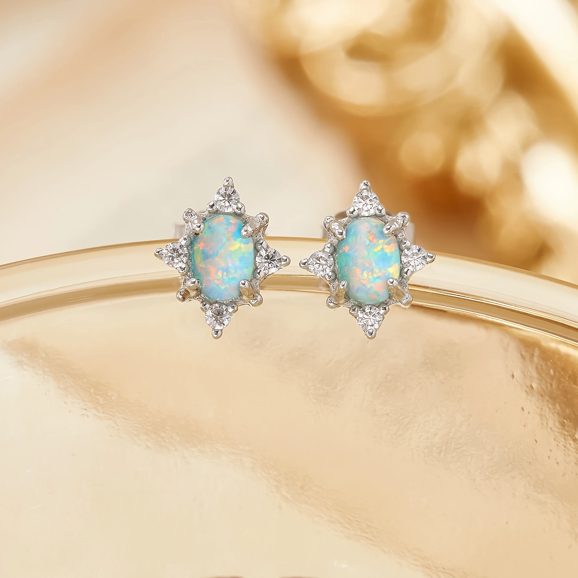 Opal Zircon Earrings Gold Plated Solid 925 Sterling Silver Earrings October Birthstone Retro Art Jewelry Birthday Gift 6320046